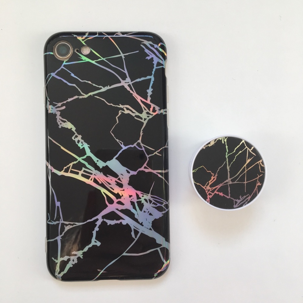 NEW iPhone 7/8/7+/8+/X/XS Holographic Marble Case - Picture 4 of 6